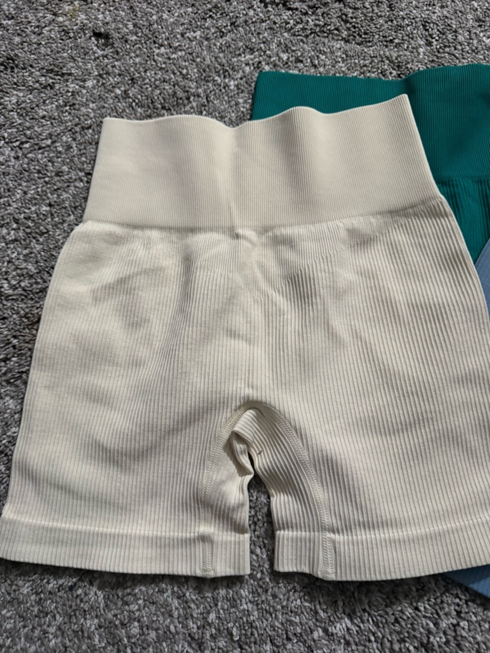 Three Ribbed Seamless Biker Shorts - Teal, Blue, Cream - Picture 2 of 5